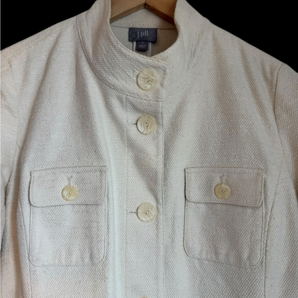 J Jill Vintage Mandarin Collar Long Cotton Blazer